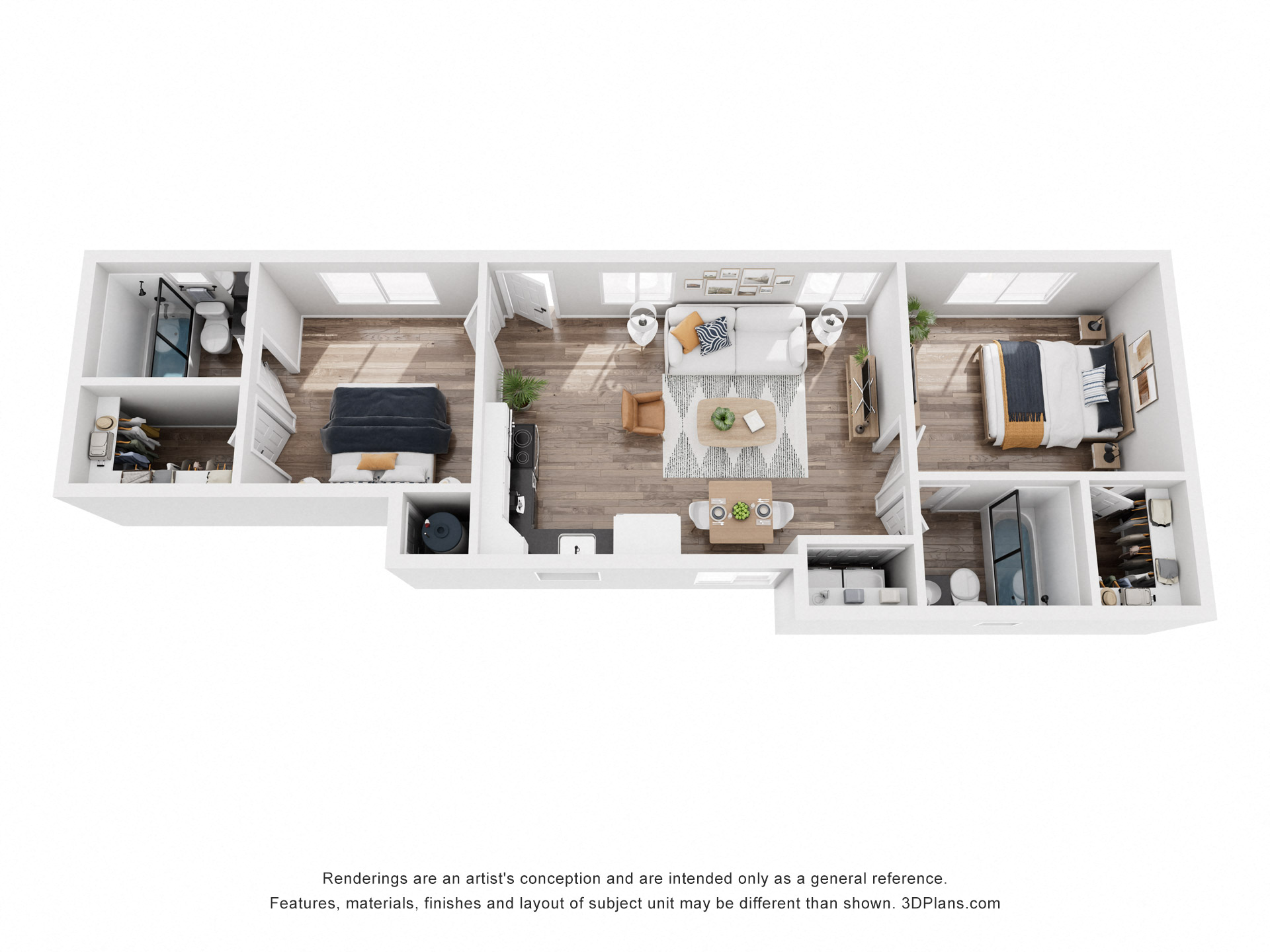 Floor plan for 2 beds, 2 baths, 780 sqft
